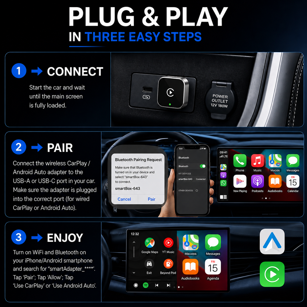 2-in-1 Wireless CarPlay & Android Auto Dongle