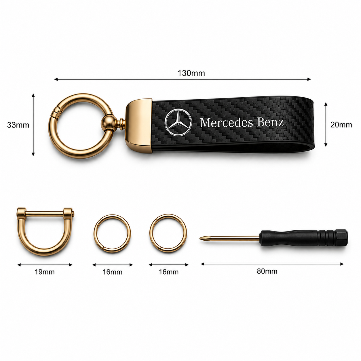 Keychain for Mercedes - Carbon & Gold