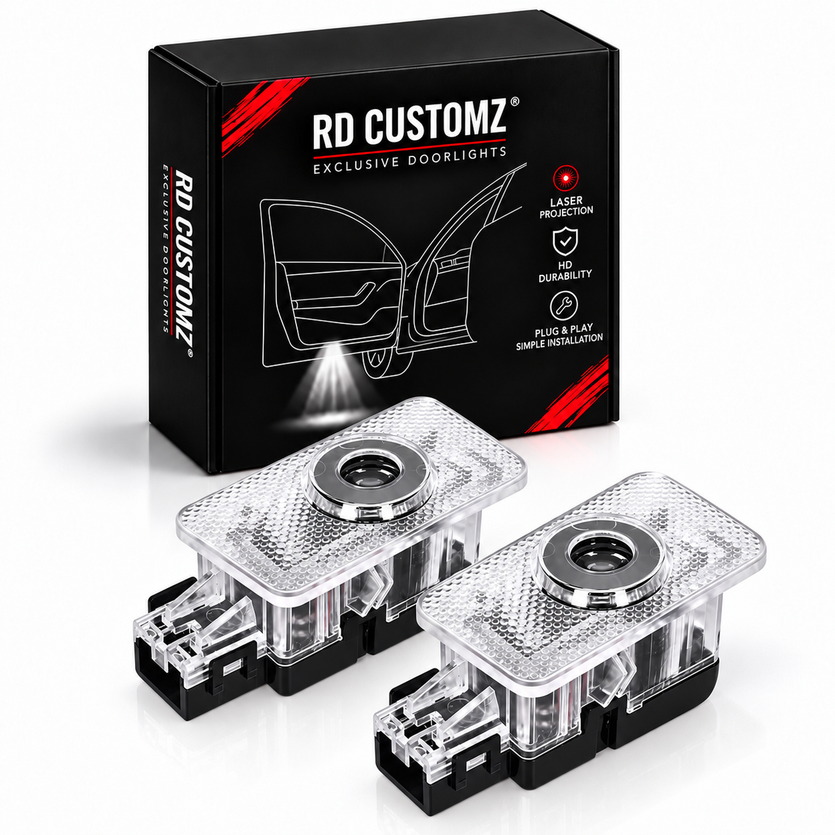 LED-dørlys-projektorer med RD Customz-emballage
