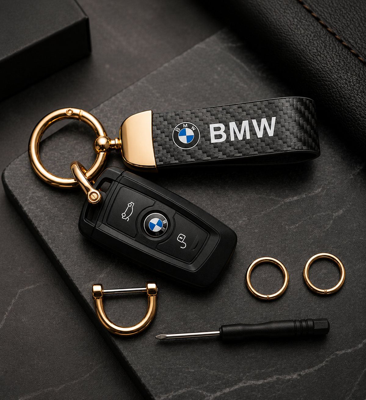 Keychain for BMW - Carbon & Gold