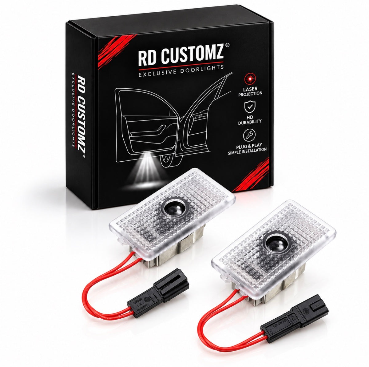 LED-dørlys-projektorer med RD Customz-emballage