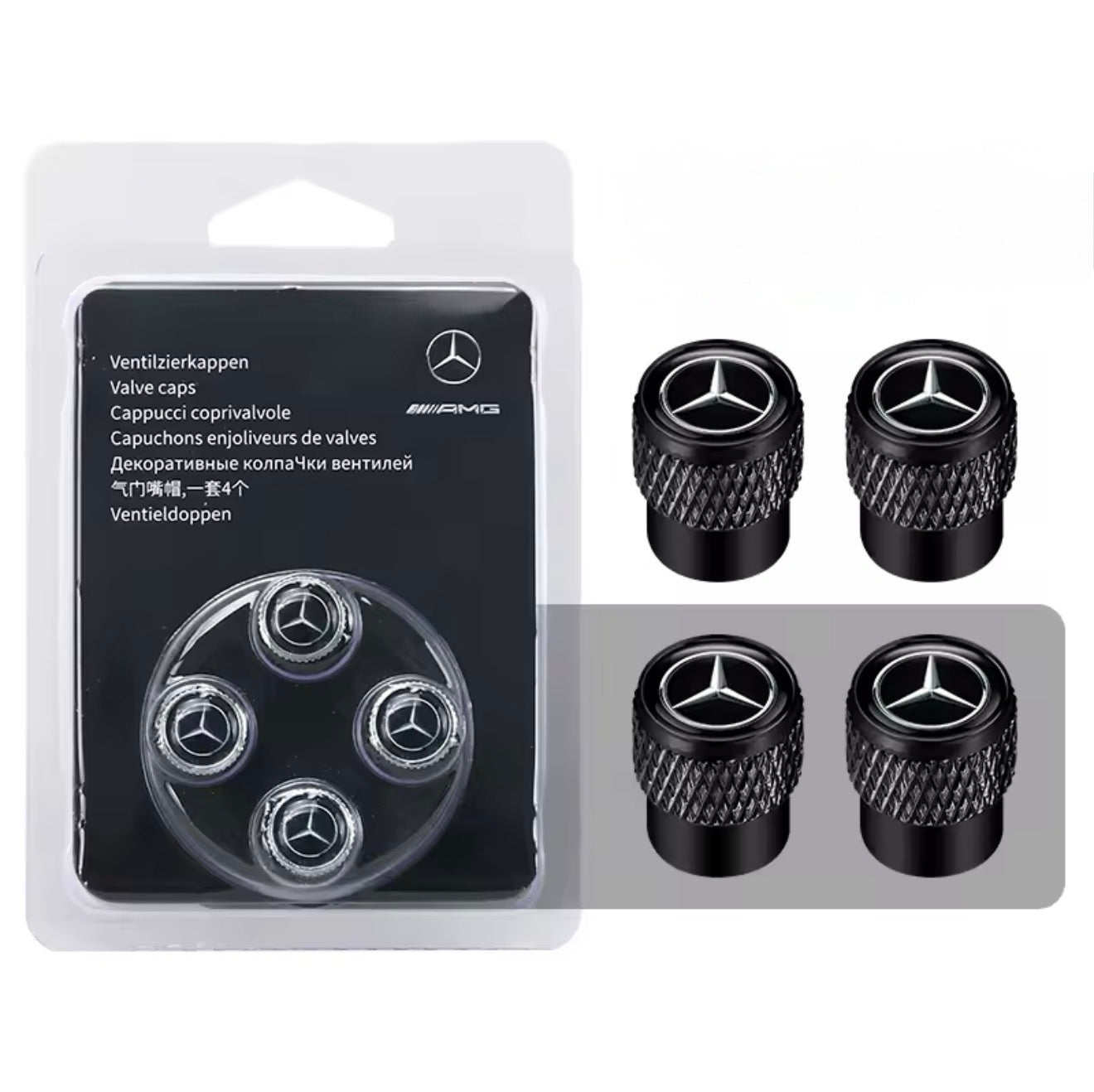 Premium Valve Caps for Mercedes-Benz – Black Aluminium