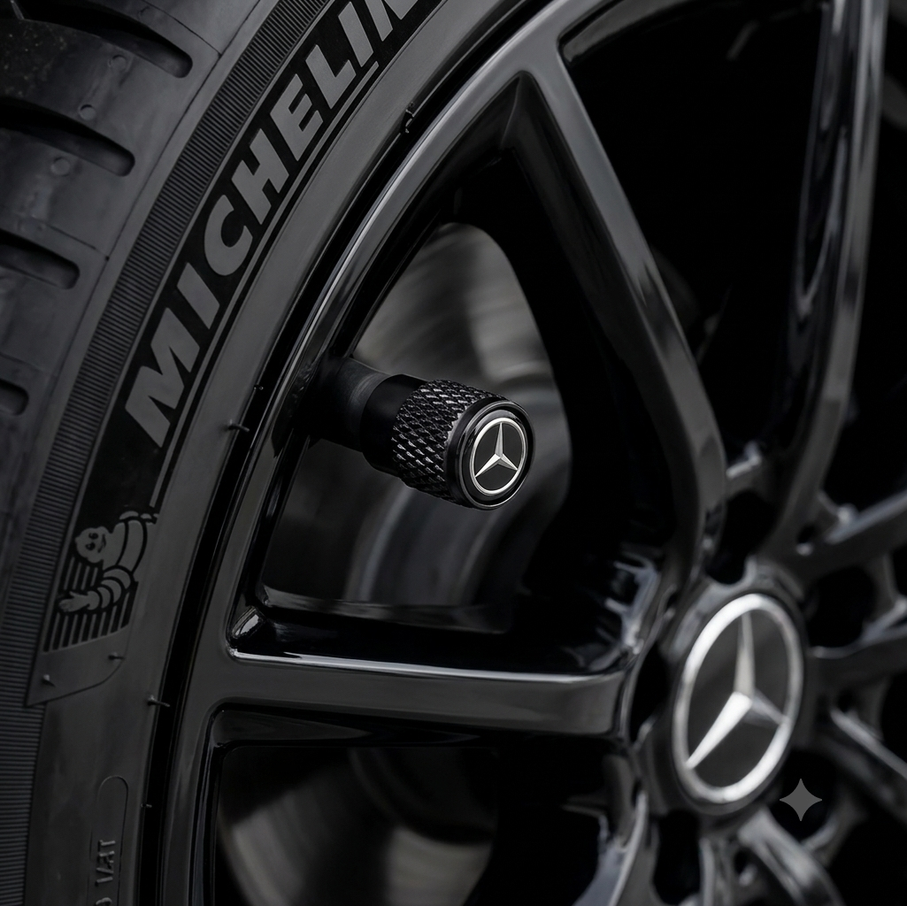 Premium Valve Caps for Mercedes-Benz – Black Aluminium