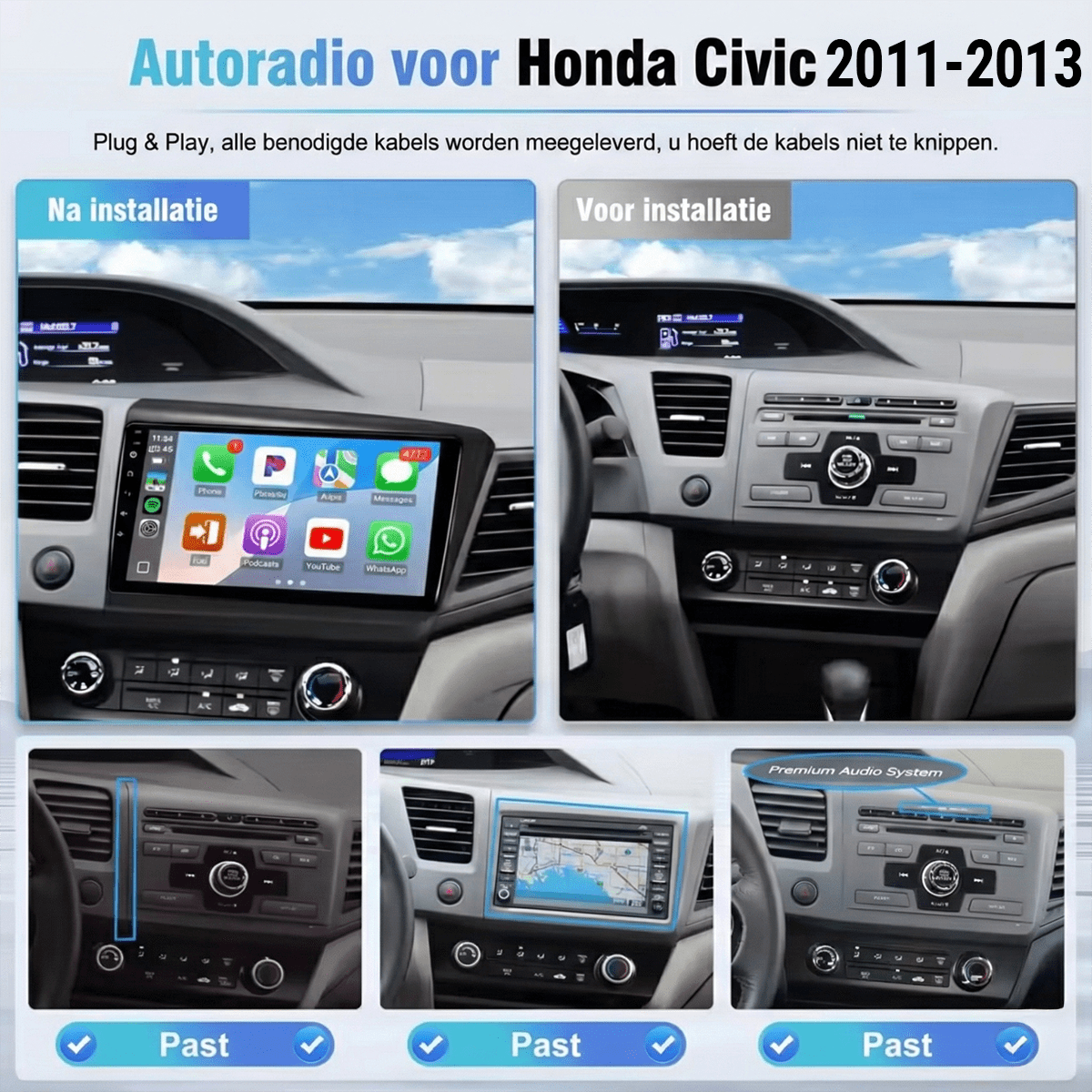 Honda Civic (2011–2013) – CarPlay-scherm 9 inch · DAB+ · RD-D040Q