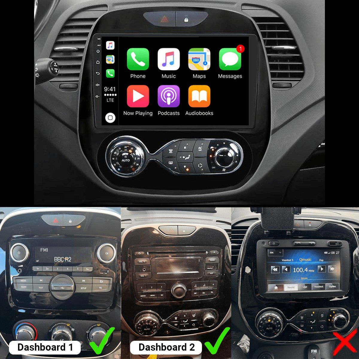 Renault Captur (2011–2019) – CarPlay-scherm 9 inch · DAB+ · RD-D040Q