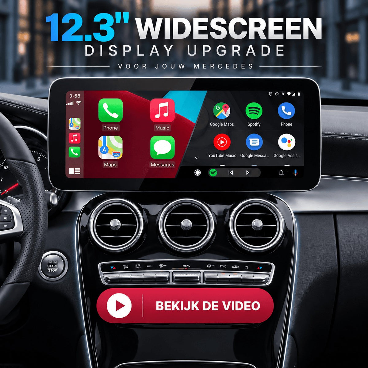 Mercedes-Benz E-Klasse C207 A207 (2013–2016) – CarPlay-schermupgrade 12,3 inch