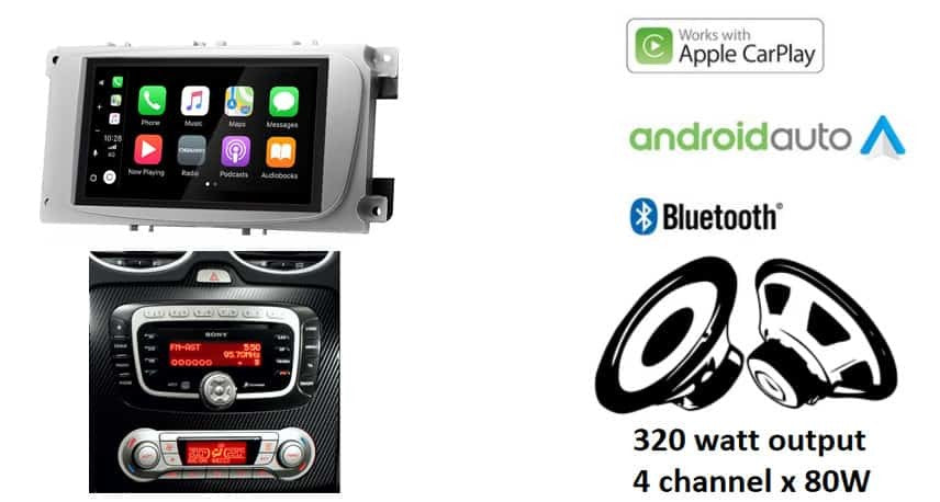 Ford Focus, Mondeo, C-Max, S-Max, Galaxy & Kuga – CarPlay-autoradio · DAB+ · zilver ovaal · RD-675DBT